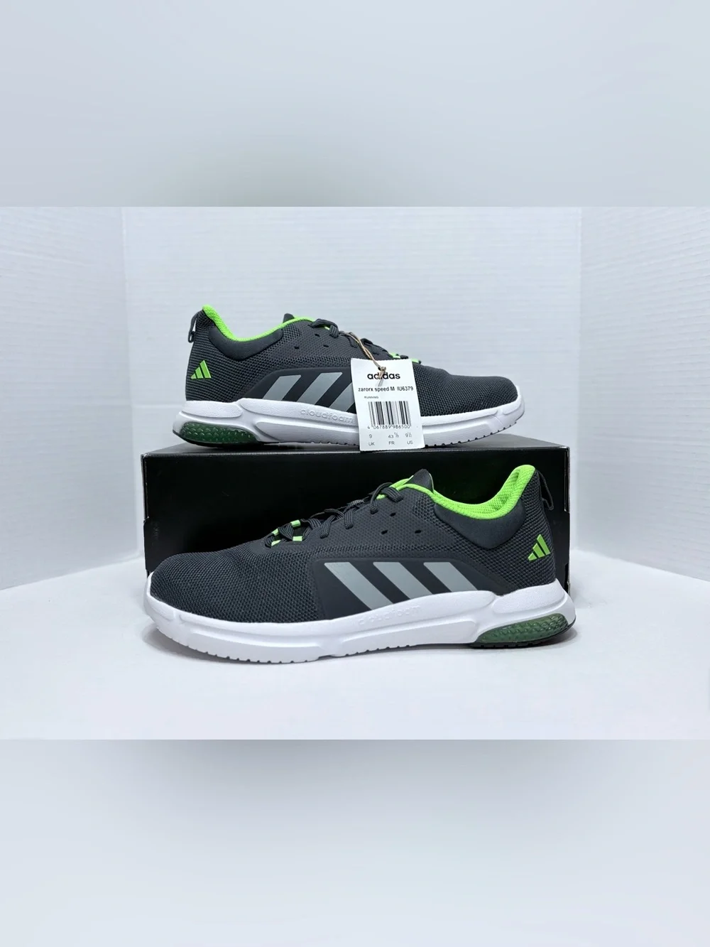 adidas CloudFoam Men's Athletic Running Shoes - Gray white & Neon Green